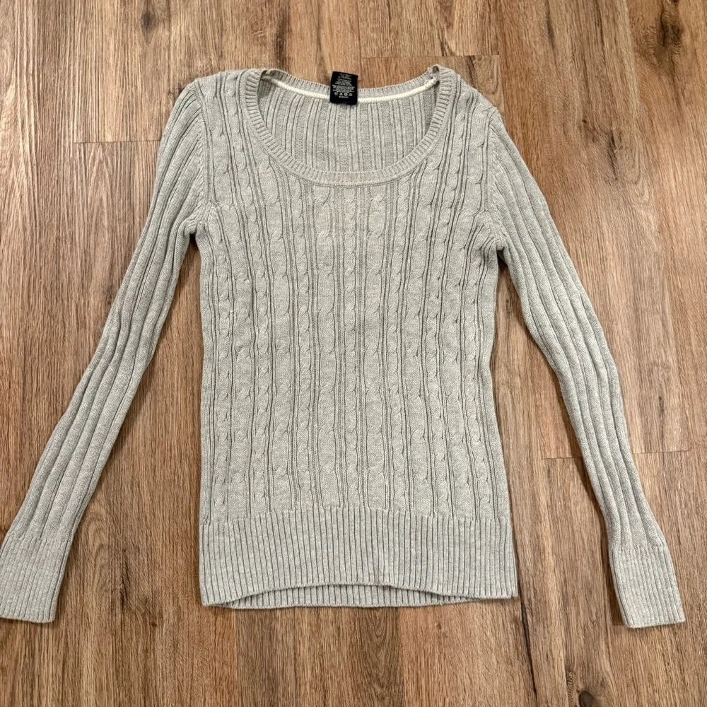 Vintage Faded Glory Cable Knit Sweater Women’s M Grey Y2K Preppy Organic Cotton